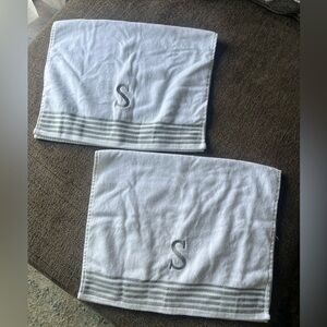 White Monogrammed Towels with Gray Stripes